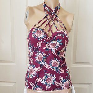 Ambrielle Cage Neck Push Up Halterkini Tankini SZ M Burgundy